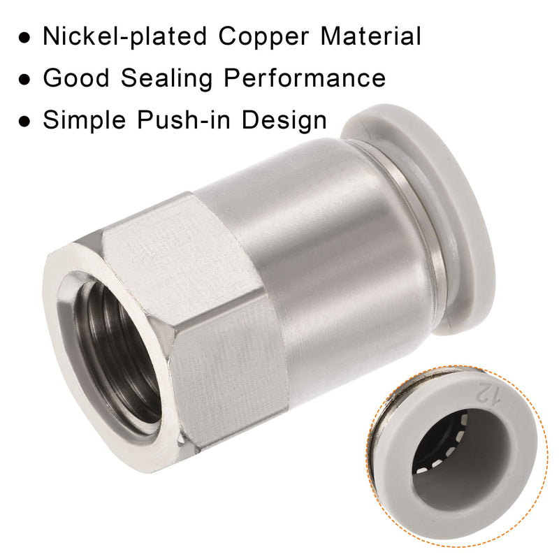 [Australia - AusPower] - MECCANIXITY Push to Connect Fittings 1/4PT Female Thread Fit 12mm Tube OD Nickel-Plated Copper Straight Union Fitting, Pack of 3 