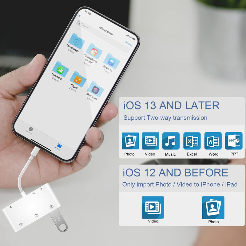 [Australia - AusPower] - USB Camera Adapter for iPhone,USB OTG Camera Connection Kits Adapter with SD TF Card Reader and Charging Adapter for iPhone 13 Pro/12 iPad,Support Newest iOS 15 