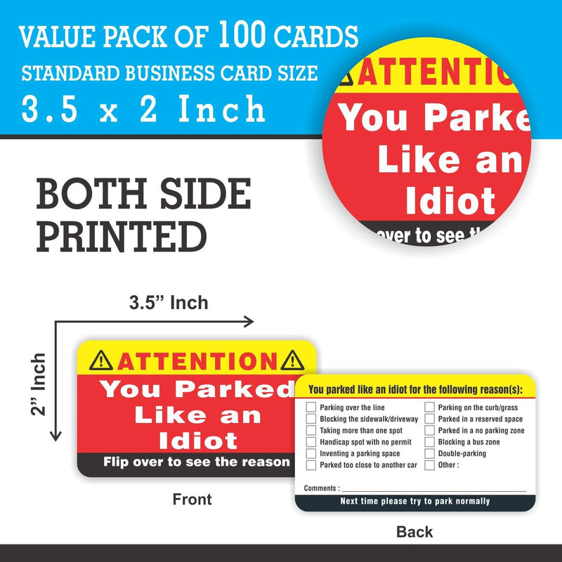[Australia - AusPower] - PARTH iMPEX You Parked Like an Idiot Business Cards (Pack of 100) Bad Parking Cards 3.5"x2" Multi Reasons Violation 