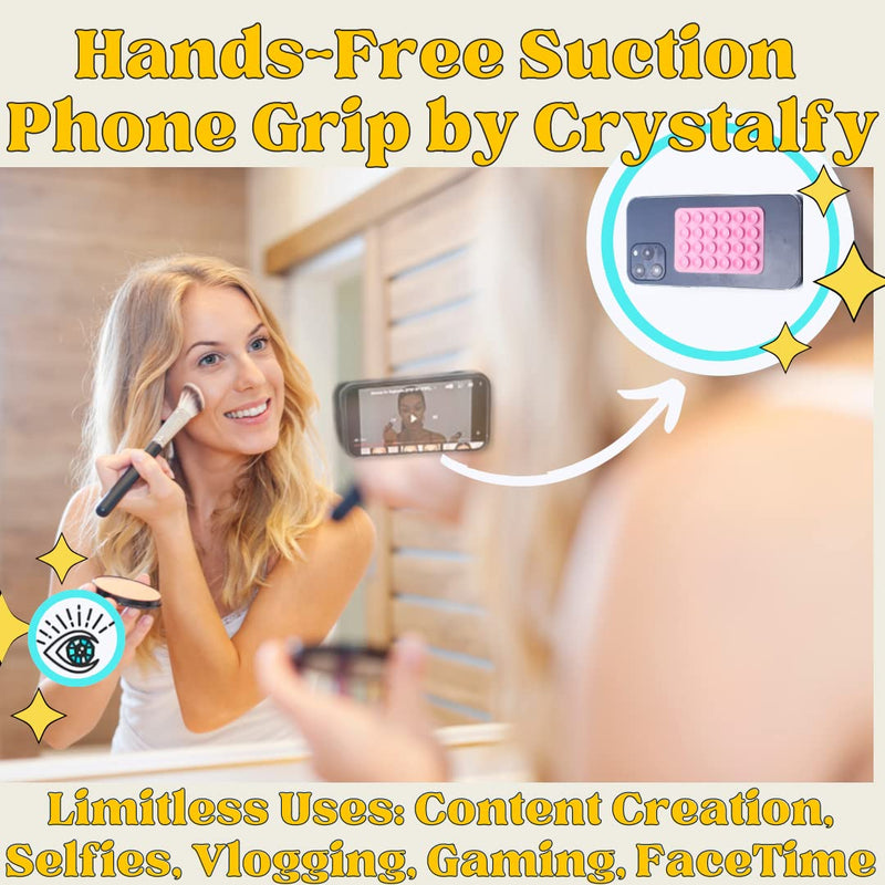 [Australia - AusPower] - CRYSTALFY Mystick Sticky Phone Stand Silicone Suction Phone Case Mount, Content Creator Essentials for TikTok Videos, Influencers, Hands-Free Mobile Accessory Holder Grip (Soft Pink) Soft Pink 