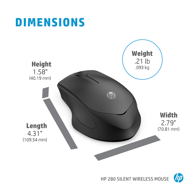 [Australia - AusPower] - HP Wireless Silent 280M Mouse - Ergonomic Right-Handed Design, 18 Month Battery Life, and 2.4GHz Reliable Connection - Works for Computers and Laptops - Far Quieter Clicks Than Most Mice 
