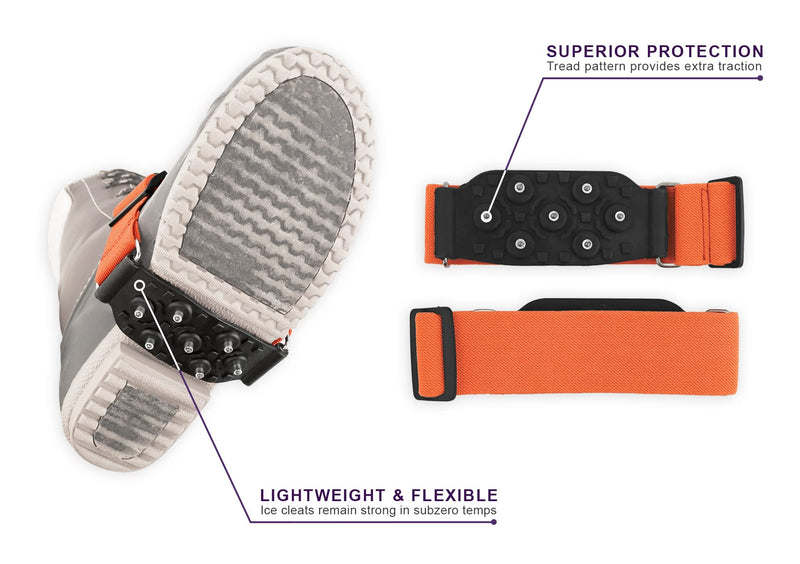 [Australia - AusPower] - Ice Gripster Treads Nonslip Traction Cleats for Snow and Ice, Anti-Slip Overshoe Mid-Sole Crampons with Adjustable Straps, 7 Tungsten Studs for Secure Grip, Orange and Black 