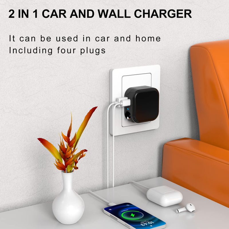 [Australia - AusPower] - JAMIFEX 2 in 1 Car and Wall Charger Portable Dual Ports USB QC18W and 20W Type-C PD Travel Wall iPhone Charger for iPhone 13/12/11/XR XS X/SE/8, Samsung Galaxy, Google, Power Bank etc 