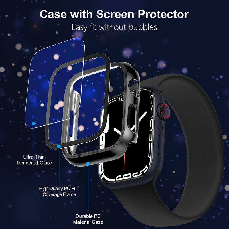 [Australia - AusPower] - KIMILAR 5-Pack Tempered Glass Screen Protector Case Compatible with Apple Watch Series 7 41mm, Touch-Sensitive Ultra-Thin Hard PC Full Cover Bumper Compatible with iWatch 41mm Black/Black/Black/Transparent/Transparent 