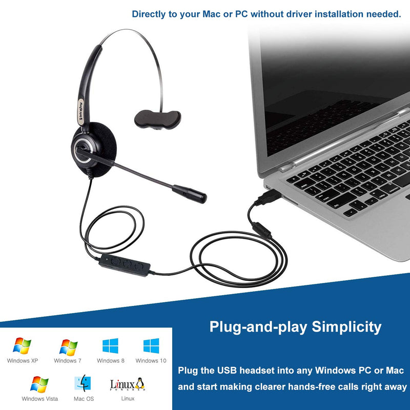 [Australia - AusPower] - VoiceJoy Office Headset with USB Jack Business Noise Cancelling Headset with Microphone, Volume Control Mute Switch for Laptops PCs Computers 