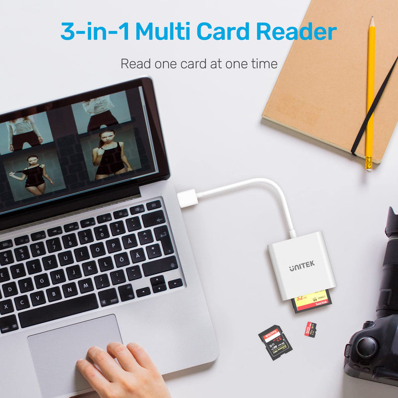 [Australia - AusPower] - Unitek SD Card Reader USB 3.0 3 Port Memory Card Reader Writer Compact Flash Card Adapter for CF/SD/TF Micro SD/ Micro SDHC/MD/MMC/SDHC/SDXC UHS-I Card for Windows & Mac - Aluminum 