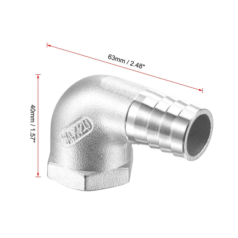 [Australia - AusPower] - uxcell 304 Stainless Steel Hose Barb Fitting Elbow, 20mm Barbed x 3/4" NPT Female Pipe Connector Adapter for Water Fuel Air, Pack of 2 