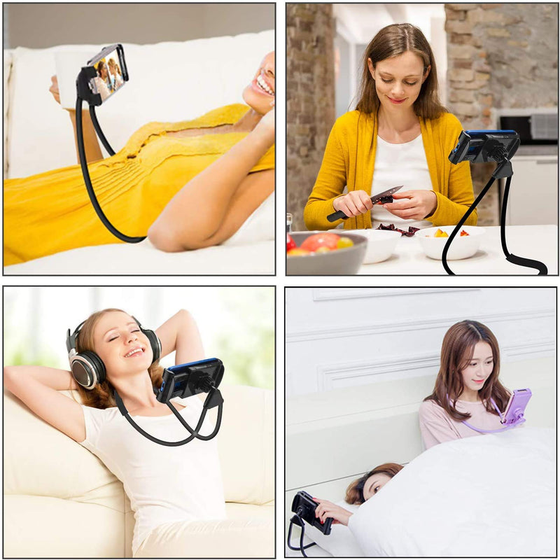 [Australia - AusPower] - Lazy Cell Phone Mount Hanging on Neck, Airlxf Flexible Long Arms Stand Clip Holder Stand 360 Rotating DIY Free Rotating Multiple Functions for Desk Bed, Bike and Motorcycle (Black) Black 