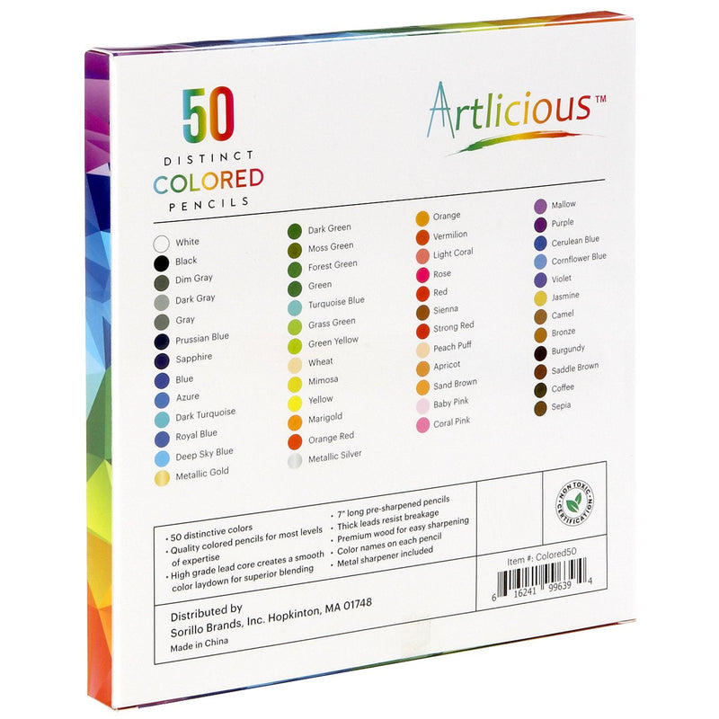 [Australia - AusPower] - ﻿﻿Artlicious Colored Pencils - Pack of 50 Distinct Colors with Sharpener, Labeled Coloring Pencils for Adults and Kids - Drawing and Art Supplies 50 Series 