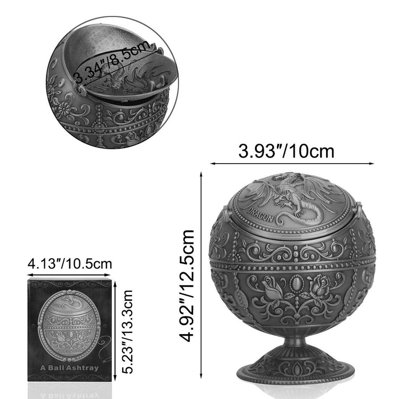 [Australia - AusPower] - Pterosaur Windproof Ashtray with Flip Lid for Cigarette Metal Portable Smoking Tobacco Ashtray Indoor Outdoor Home Office Decoration, Handicrafts Rose Pattern Classy Gift for Women Men (Pewter) Pewter 