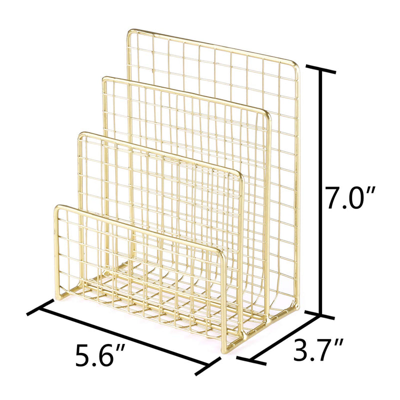[Australia - AusPower] - Geiornzer 3 Slots Letter Holder, Metal Multifunctional File Holder for Mails, Books, Brochures and Postcards, Desktop Office Organizer Decoration, 5.6” x 3.7” x 7.0” , Gold 
