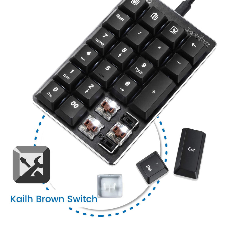 [Australia - AusPower] - Perixx PERIPAD-303B, Backlit Mechanical Numeric Keypad - USB - Office Shortcut Keys - Full Size 22 Keys - Kailh Brown Switch Keys 