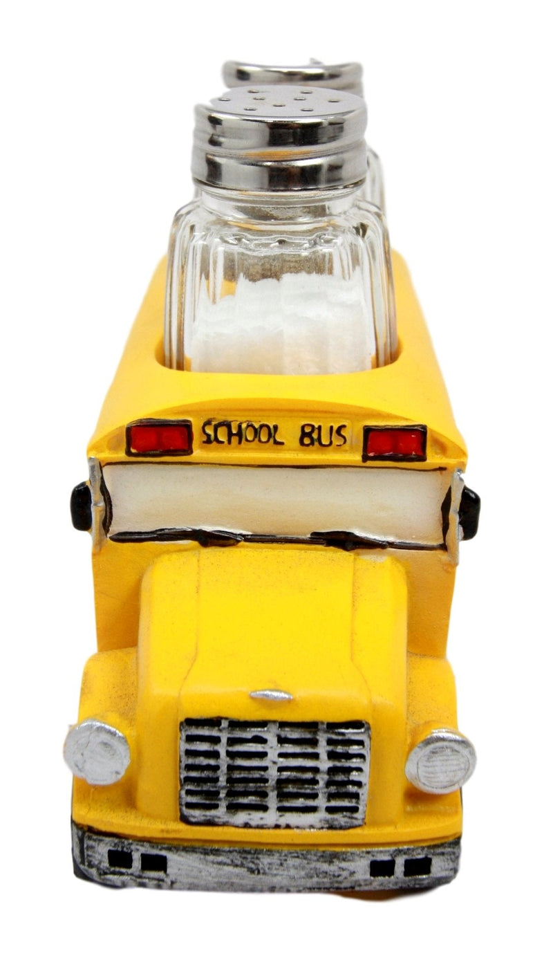 [Australia - AusPower] - Atlantic Collectibles North American Yellow School Bus Decorative Glass Salt Pepper Shakers Holder Resin Figurine 6"L 