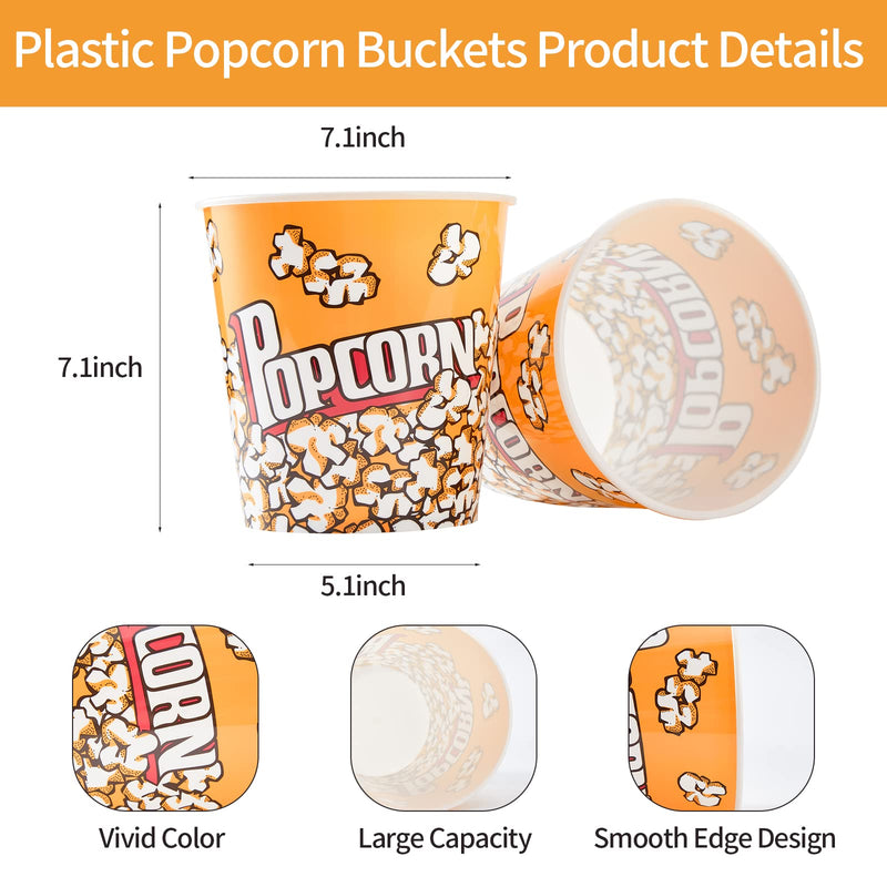 [Australia - AusPower] - Plastic Popcorn Containers Retro Style Reusable Popcorn Buckets for Movie Night 7.1”x7.1”x5.1” - 2 Pack 