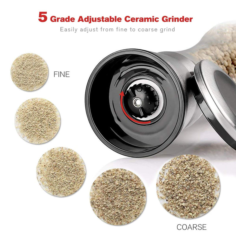 [Australia - AusPower] - bonris Professional Stainless Steel Salt and Pepper Grinder with Adjustable Coarseness with Five Grinding Level Pepper Mill Grinders Shakers .（Single Package） Tall 