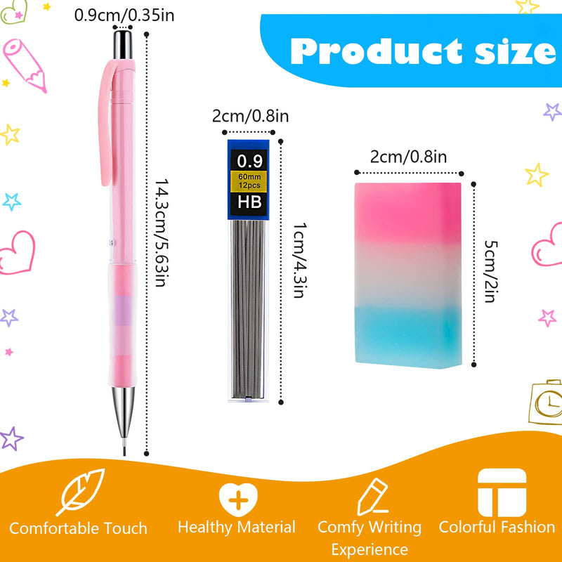 [Australia - AusPower] - 18 Pieces Mechanical Pencil Set Include 6 Pcs Fancy Mechanical Pencils 6 Tubes of 0.9 mm Refills 6 Pieces Jelly Erasers for Writing Draft, Drawing, Sketch, Architecture 