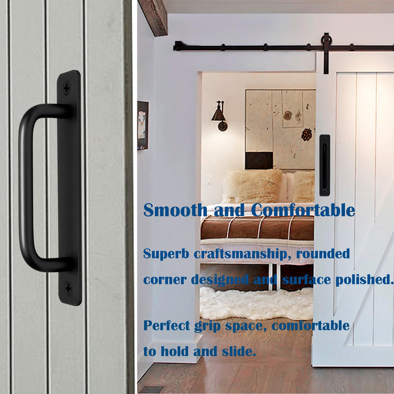 [Australia - AusPower] - WIENOLOA Barn Door Handles 2 Pack, Sliding Door Handle 5 inch Hole Center Black Cabinet Handles Aluminum Alloy Gate Door Pulls with Plate for Sliding Closet Door Hardware Pull Handle(5.83inch) 5.83inch 
