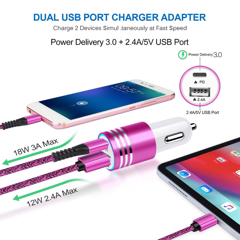 [Australia - AusPower] - 30W Fast Charging USB C Car Charger Adapter for Samsung Galaxy S22 S21 S20 FE Note 20 Ultra A13 A02S A12 A32 A42 A52 A51 A21 A71 A11 S10 S9,Google Pixel 6 Pro 5a 5 4a 4 3 2 XL, 6FT Type C to C Cable Rose 