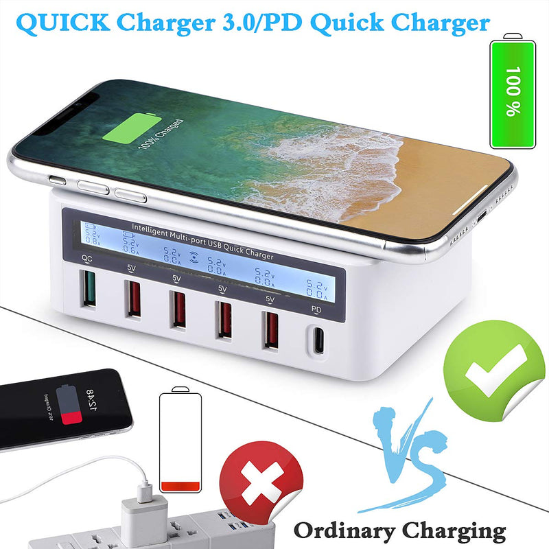 [Australia - AusPower] - Multiport USB Charging Station,100W 6 Port USB Fast Charging Station hub Fast Charging QC3.0 and PD Fast Chargers Apply to iPhone iPad Samsung Kindle Tablet Bluetooth earplugs 