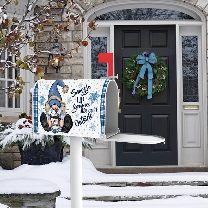[Australia - AusPower] - FBCOO Sunggle Up Gnomies It's Cold Outside Mailbox Cover Magnetic Standard Size 21"x19", Winter Gnome Polka Dots Decorative Post Letter Box Decor, Snowflake Farmhouse Garden Outdoor Decoration 