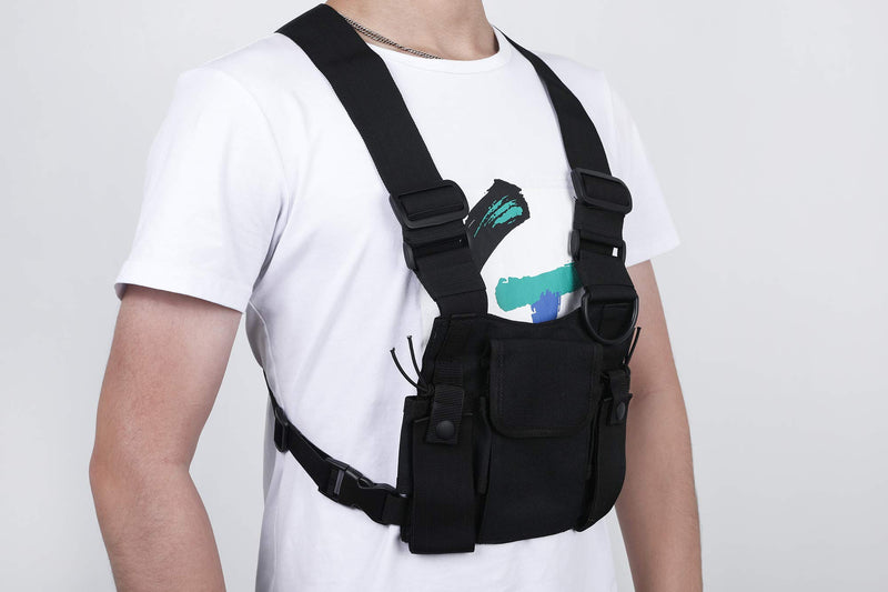 [Australia - AusPower] - Radio Chest Harness Rig Holster Pack with Front Pouches and Zipper Bag for Universal Walkie Talkies 