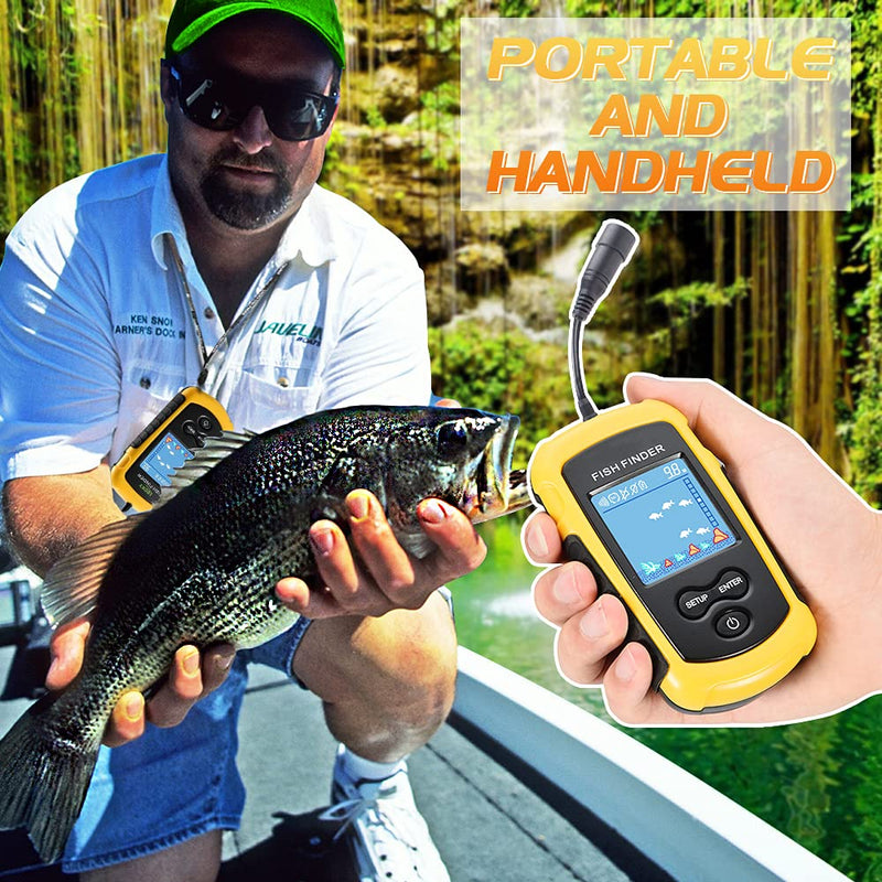 [Australia - AusPower] - Atibin Handheld Kayak Fish Depth Finder Portable Transducer Fish Finder Sonar Boat Dock Fish Finders Display Water Fishing Yellow 
