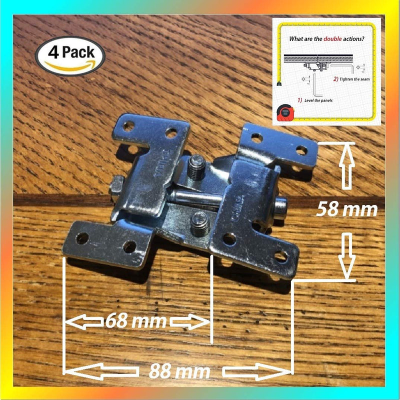 [Australia - AusPower] - Countertop Joint Fasteners Double Action - 4-Pack, Joint Fastener for Counter-top Table-top Connector Hardware, Miter Draw Bolt Joint Seam Connector Kit, Fully Adjustable After Installation or Repair 