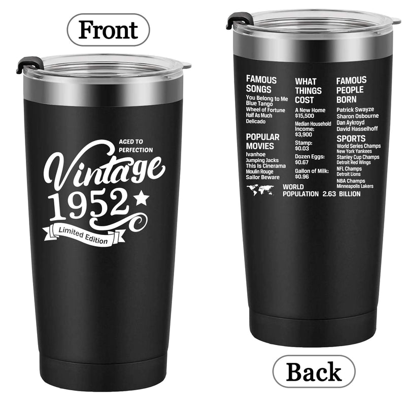 [Australia - AusPower] - 1952 70th Birthday Gift for Women and Men - 70th Gifts for Parents - 70th Class Reunion - Mom Dad Wife Husband Present - 20oz Tumbler Cup（black） 