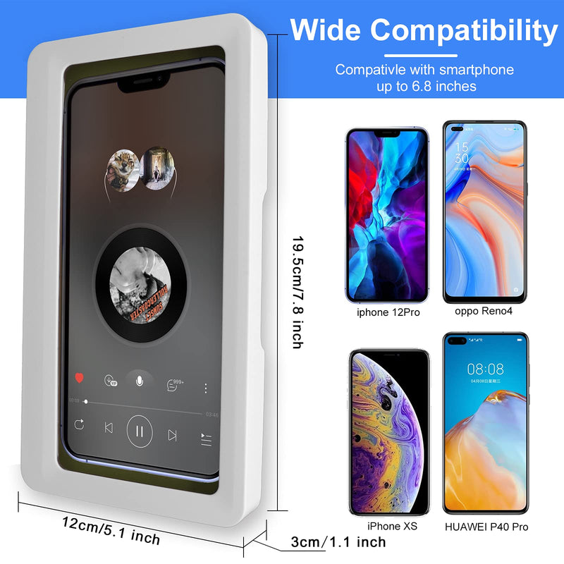 [Australia - AusPower] - Shower Phone Holder Waterproof Mount - Anti Fog High Sensitivity Touch Screen, Wall Mount Shower Phone Case for Bathroom, Compatible with Under 6.8 Inch Cell Phones White 