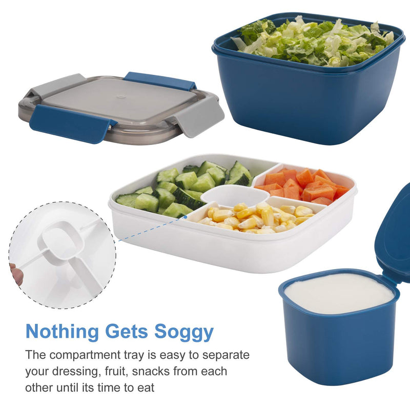 [Australia - AusPower] - Freshmage Salad Lunch Containers To Go, 2 Packs 52 oz Salad Bowls with 3 Compartments, Salad Tupperware for Salad Toppings, Men, Women (Blue+Blue) Blue+Blue 