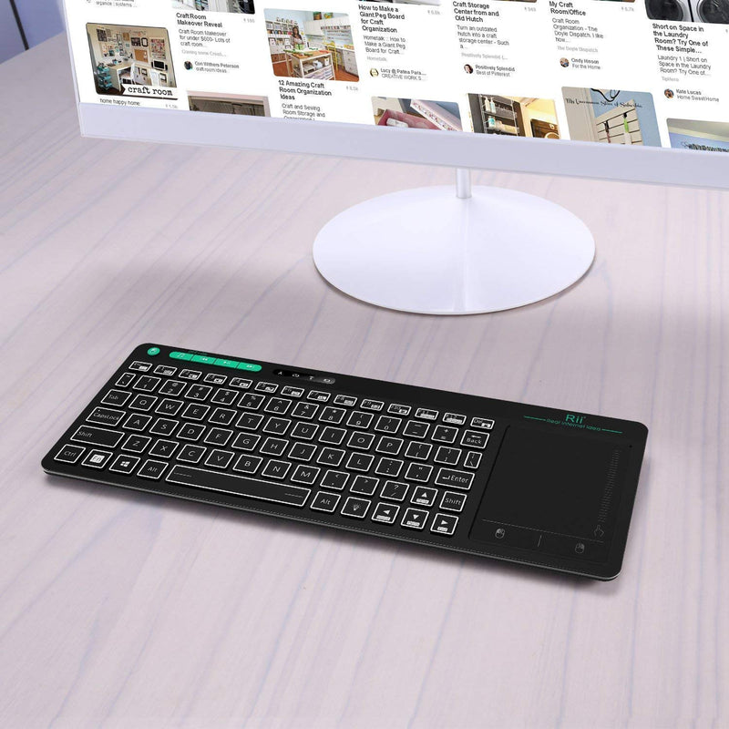[Australia - AusPower] - Rii K18 Plus Wireless 3-LED Color Backlit Multimedia Keyboard with Multi-Touch Big Size Trackpad,Rechargable Keyboard for Android TV Box,PC,Smart TV,Xbox,Raspberry Pi, HTPC IPTV,Windows, MacOS 2.4GHz 