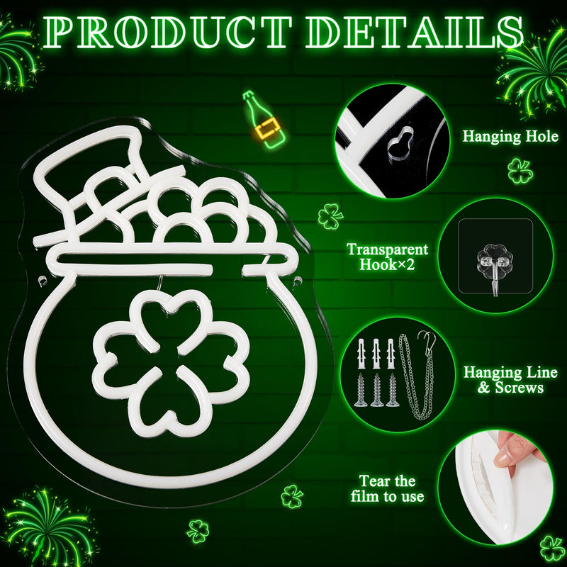 [Australia - AusPower] - Aurelema St. Patrick's Day Neon Sign 11.8 x 9.1 Inch Lighted Window Decorations Cornucopia Shamrock LED Sign Neon Light USB Powered Neon Signs for Irish St. Patrick's Day Party Holiday Wall Decor Gift 