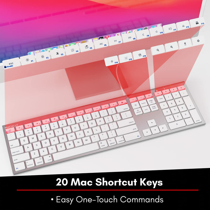 [Australia - AusPower] - Macally Ultra Slim USB Wired Computer Keyboard - Works as Windows or Mac Wired Keyboard - Full Size Keyboard with 20 Apple Shortcut Keys - Mac Keyboard with Number Pad - Silver Aluminum Finish 