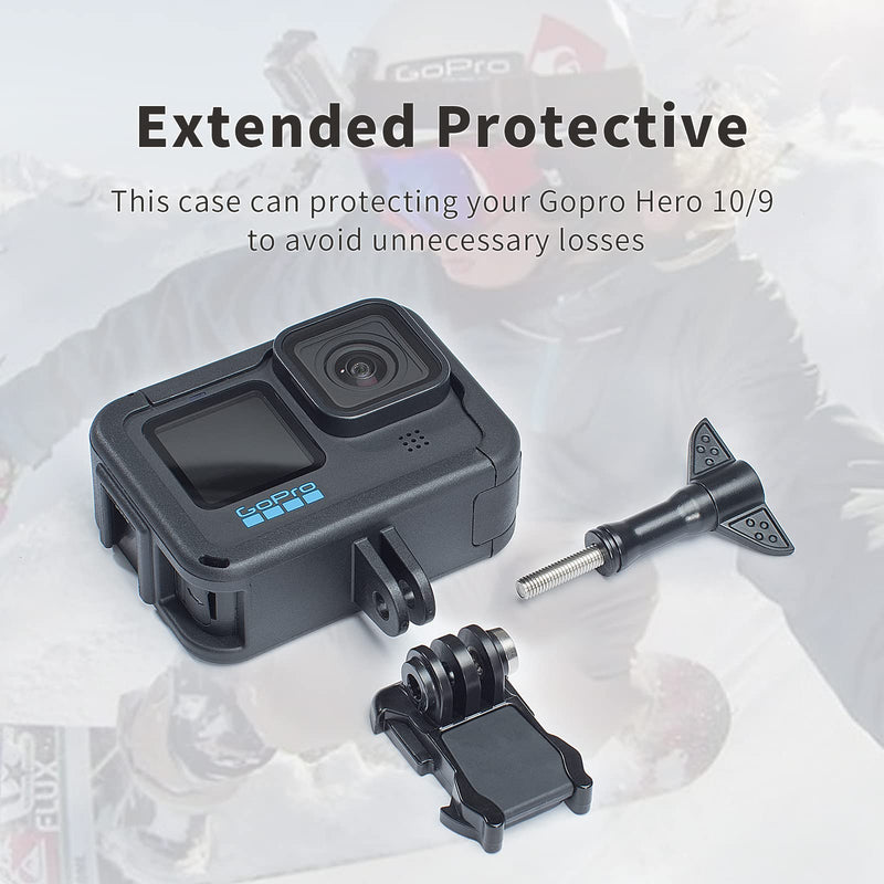[Australia - AusPower] - SEASKY 4 in 1 Accessories Kit for Gopro Hero 10/9 Black Extended Protective Case Cage Shell Housing+3Pcs Tempered Glass Screen Protector+Directly Chargeable Side Cover+Lens Cover Cap 