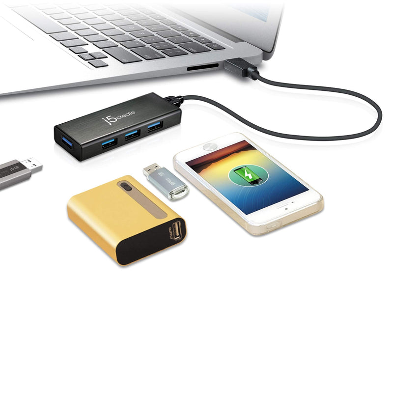 [Australia - AusPower] - j5create 4-Port Powered USB 3.0 Data Hub with 2 ft Extended Cale [15W Power Adapter Included] for Mac, MacBook, Windows, Laptop, Surface, XPS, PC (JUH340) 