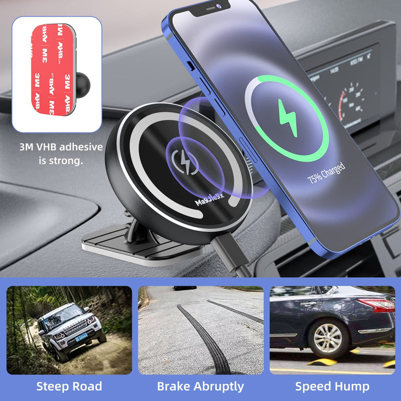 [Australia - AusPower] - Magnetic Wireless Car Charger Auto-Alignment for Magsafe Mount iPhone 12/13 Mini, Pro, Pro Max, Car Air Vent and Car Dashboard Phone Holder with 36W QC 3.0 Fast Car Charger (Black) Black 