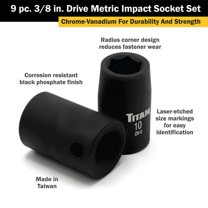 [Australia - AusPower] - Titan 48201 9-Piece 3/8-Inch Drive Metric Impact Socket Set 