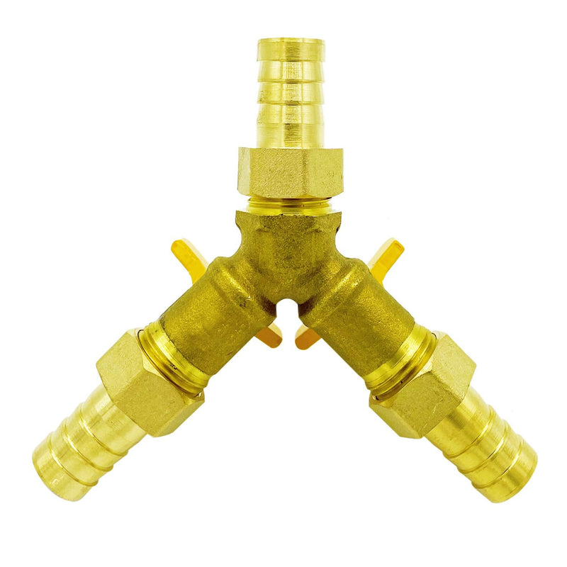 [Australia - AusPower] - Metaland Brass 3 Way Shut-Off Valve, 1/2" Hose Barb 2 Switch Y Shaped Ball Valve Water/Fuel/Air 1/2 Inch Hose Barb 