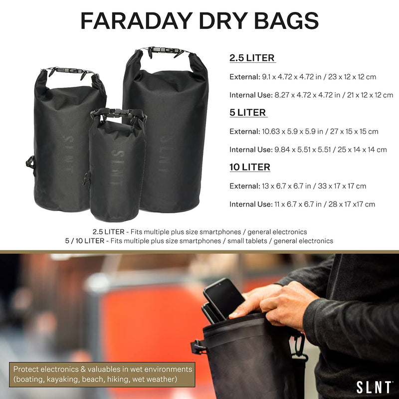 [Australia - AusPower] - Silent Pocket Waterproof Faraday Dry Bag - Military-Grade Nylon 2.5 Liter Faraday Bag - RFID Signal Blocking Dry Bag/Waterproof Backpack Protects Electronics from Water, Spying, Hacking 