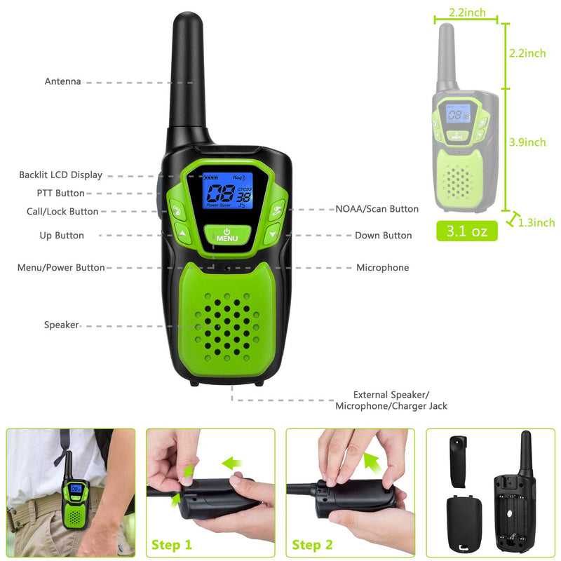 [Australia - AusPower] - Walkie Talkies for Adult, Rechargeable Long Range Walky Talky Handheld Two Way Radio with NOAA Weather Channel, 6x1000MAH AA Batteries and USB Charger Included (Blue and Green 2 Pack) pack of 2 