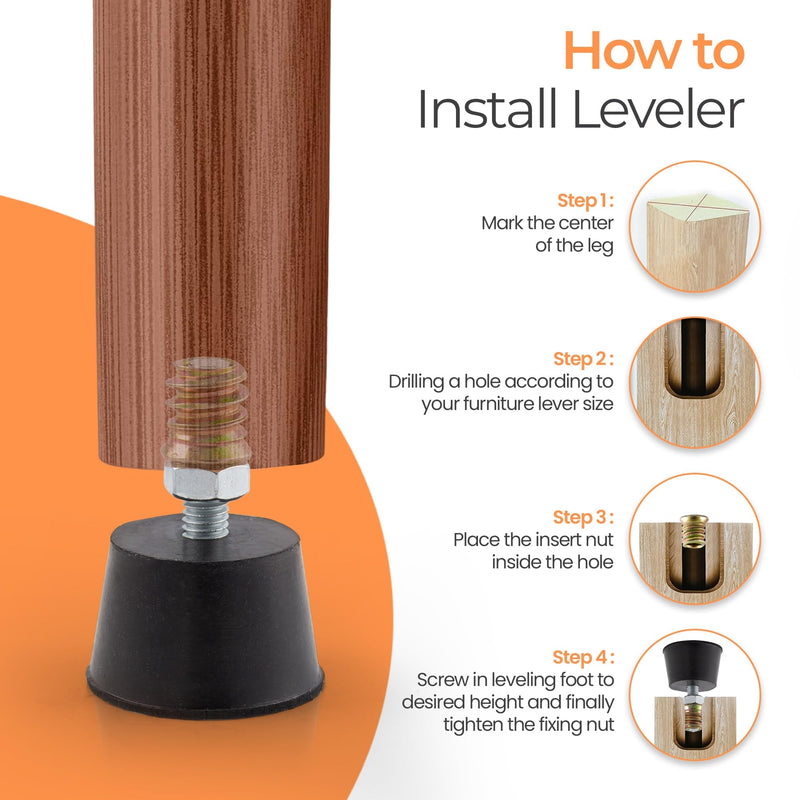 [Australia - AusPower] - NEWBYTEK M6 Thread Rubber Furniture Leveling Feet Screw in Threaded Furniture Levelers Adjustable Table Chair Levelers Feet Glides for Chairs Tables Cabinet Patio Furniture - 8 Pack 