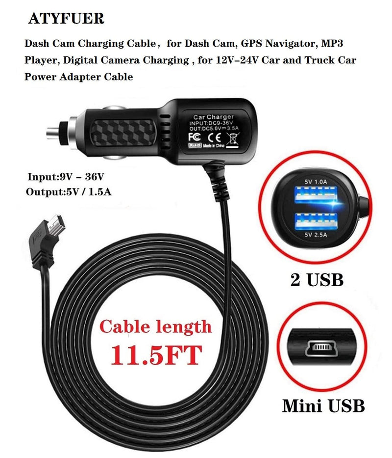 [Australia - AusPower] - Dash Cam Charger GPS Navigator Charger Cable for Mini USB Port Device Dash Cam GPS MP3/MP4 Player Canon Digital Camera PDA Charger for 12V Car and 24V Truck Car Power Adapter Cable (2USB 5V A) 2USB 5VA 