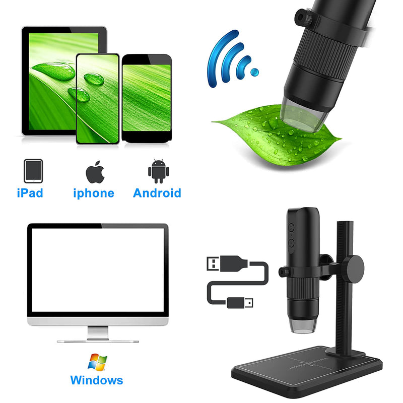 [Australia - AusPower] - Leipan Wireless USB Digital Microscope Handheld 1080P HD Camera 1000X Mignification Built-in Bracket Compatible with Android,iOS,Windows,Mac and Tablet Black 