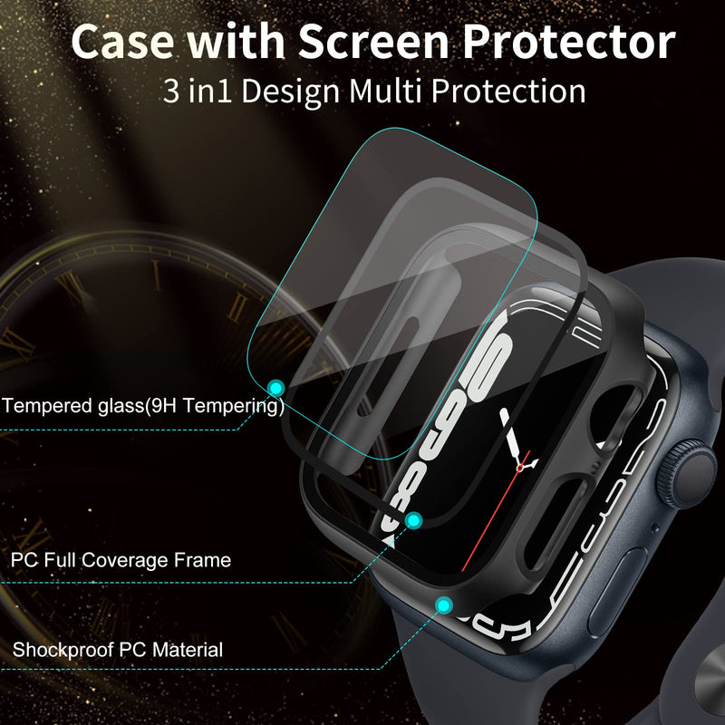 [Australia - AusPower] - EZCO 4-Pack Hard PC Case Compatible with Apple Watch Series 7 45mm/41mm, Built in Tempered Glass Screen Protector Full Coverage Protective Cover Bumper Smartwatch Accessories Man Women for iWatch 7 Black/Black/Clear/Clear 41mm 