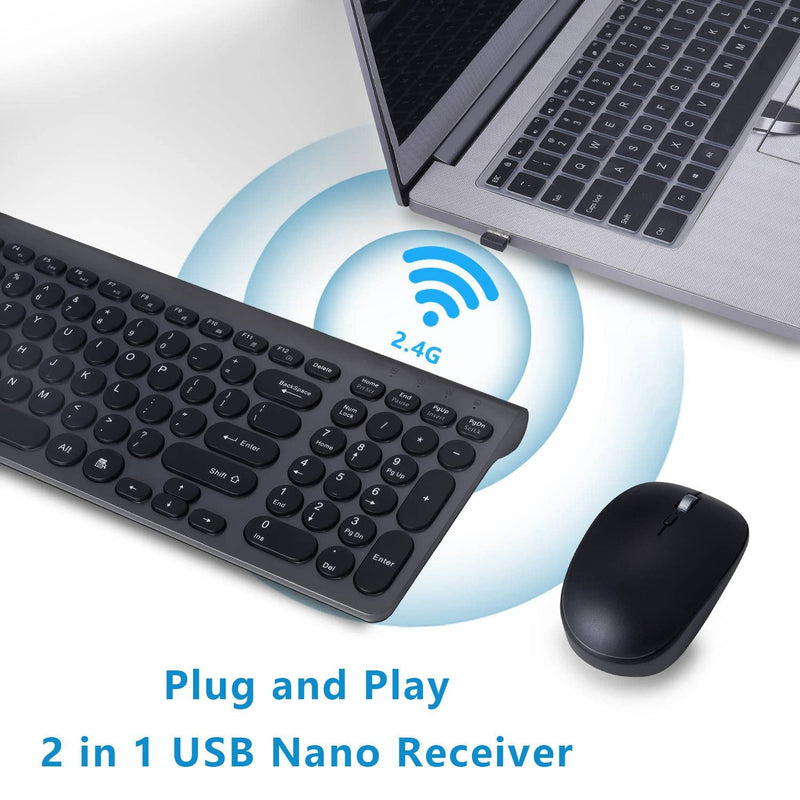 [Australia - AusPower] - Wireless Keyboard and Mouse Combo, ACOZYKITTEN 2.4G Silent Keyboard and Mouse Set with USB Receiver, Round Keycap, Ultra-Thin Sleek Design for Windows, Computer, Desktop, PC, Laptop (Black+Dark Gray) Dark Gray 