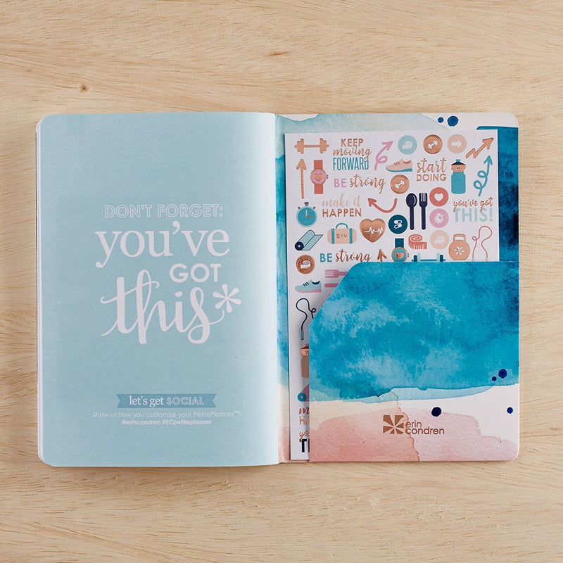 [Australia - AusPower] - Erin Condren Designer Petite Planner - Wellness Log/Wellness Planner Achieve Health Goals, Track Fitness, Sleep, Nutrition, Water Intake, Habits and More Watercolor Splash 
