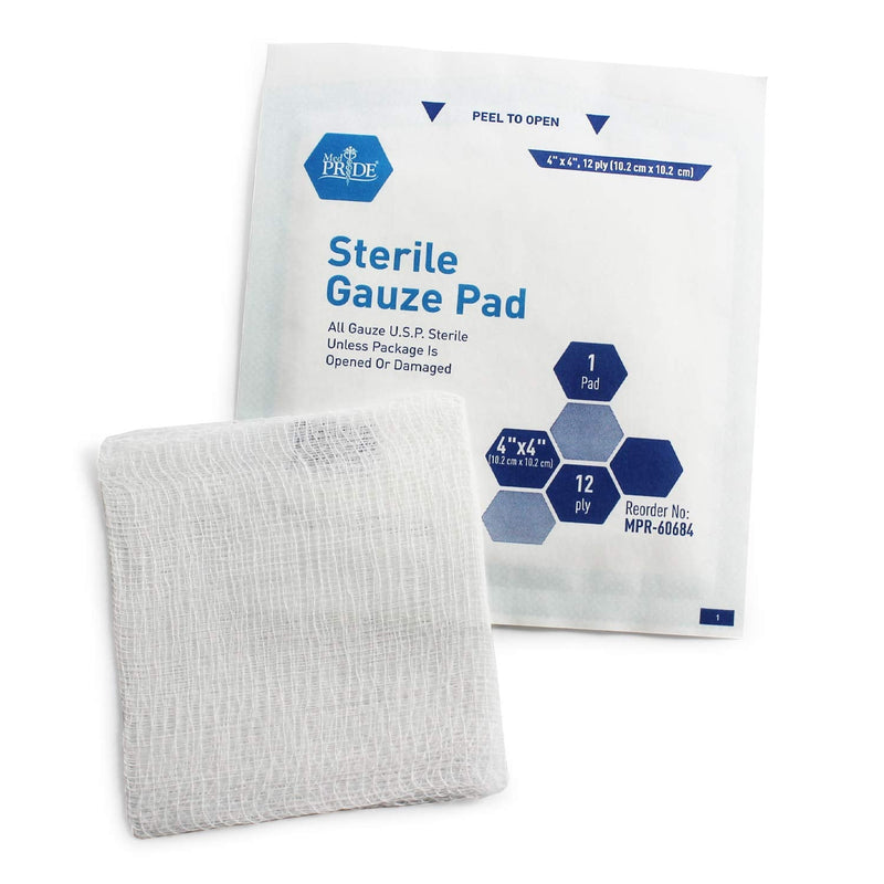 [Australia - AusPower] - Medpride 4’’ x 4’’ Sterile Gauze Pads for Wound Dressing| 100-Pack, Individually Packed Pouches| 12-Ply Cotton & Highly Absorbent| Gauze Sponge-Pads for Wound Care & Home First Aid Kits 4x4 Inch (Pack of 100) 