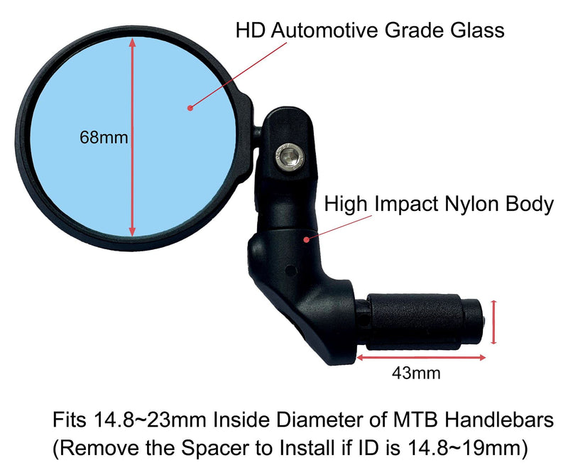 [Australia - AusPower] - **2022 NEW** Hafny Multi-Adjustable Bar End Bike Mirror, HD Safe Blast-Resistance Glass Cycling Mirror, E-bike Mirror, Bicycle Rearview Mirror, HF-M952B-FR08 (Anti-glare Blue Glass) 