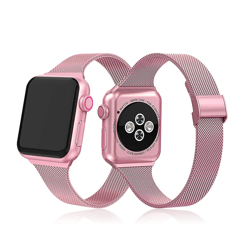 [Australia - AusPower] - Stainless Steel Mesh Men Women Smart Watch Band Compatible with iWatch Band for Apple Watch Series 6/5/4/3/2/1/SE (Rose pink, 42mm/44mm) Rose pink 