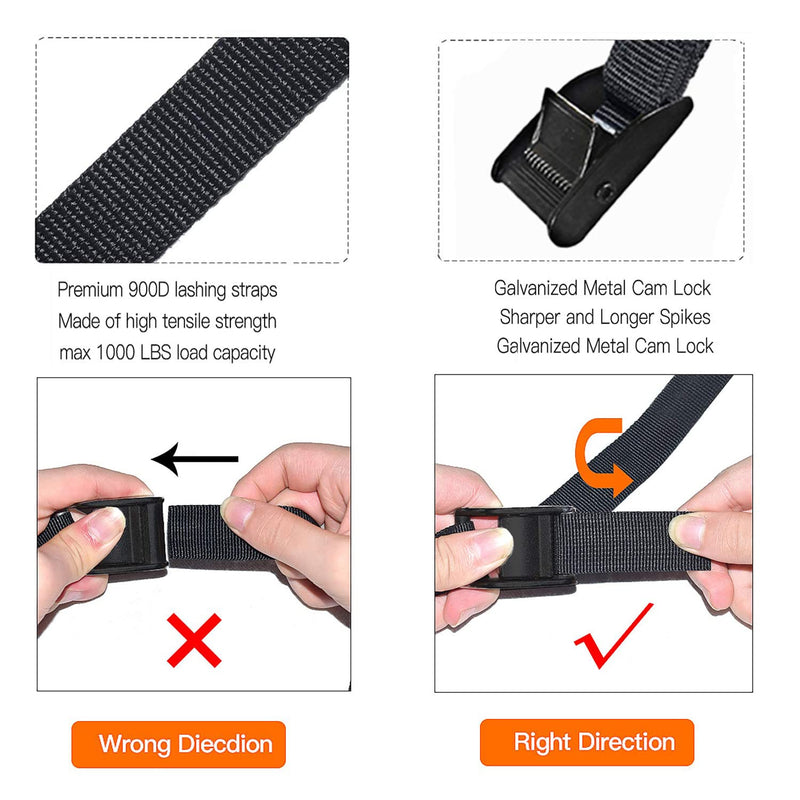 [Australia - AusPower] - Premium Lashing Strap Short 1" x 6.5 ft, Cam Buckle Tie Down Straps Heavy Duty Secure Straps up to 700 lbs Capacity for Motorcycle,SUP, Kayak, Canoe, Trailer, Cargo, Truck, Luggage 4 Pcs 6.5 ft without pad 